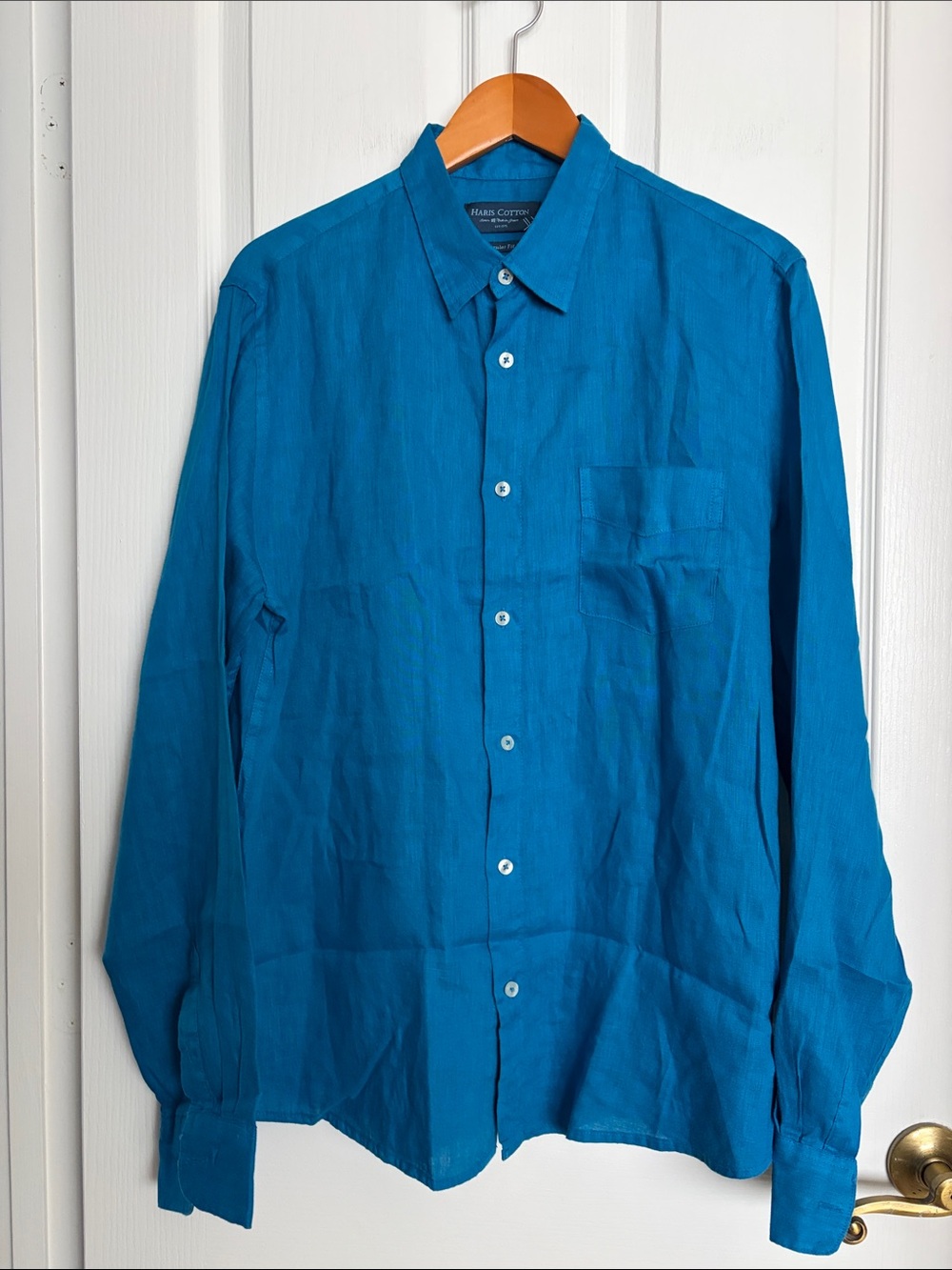 Haris Cotton - 100% Linen Button-Down Shirt — Bright Blue